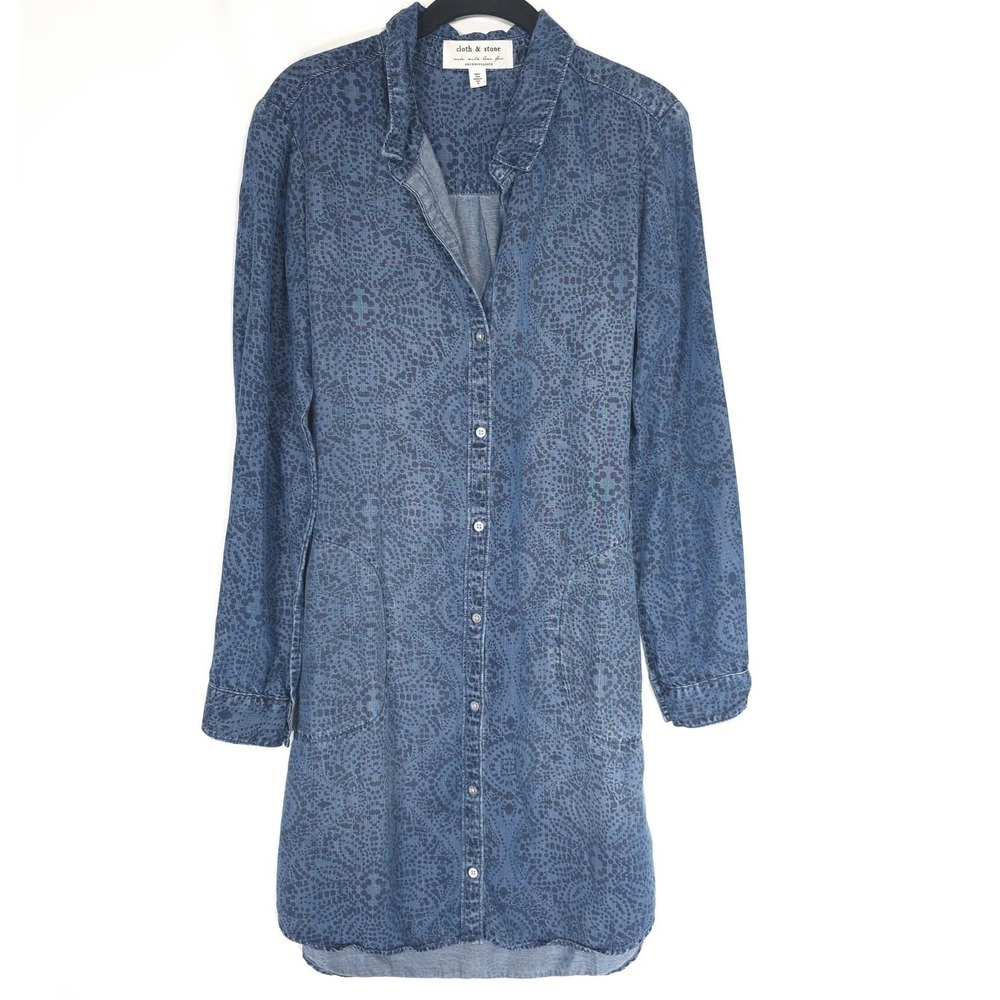 ANTHROPOLOGIE CLOTH & STONE Tencel Shirt Dress MEDIUM Blueprint #C8118-387-032 - Picture 2 of 10